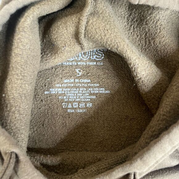 Peanuts Snoopy Hoodie Womens Small Brown Floral Sweatshirt Graphic Double Sided - Picture 4 of 8